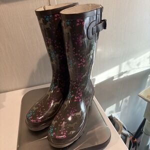 Western Chief Horse Prance Chestnut Brown Floral Rubber Boots  Women's Size 8